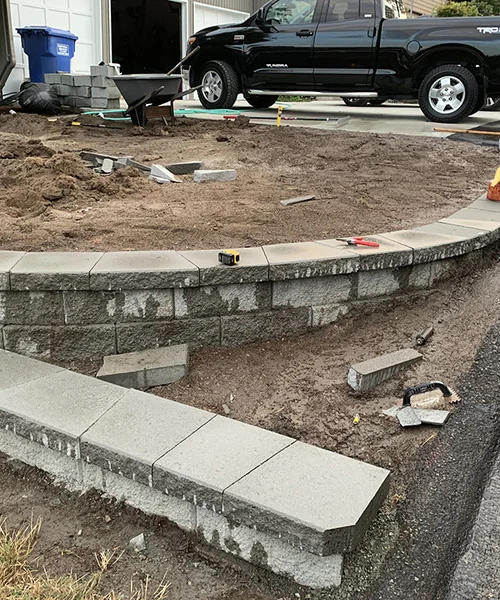 Retaining wall and new grass installation in Federal Way 